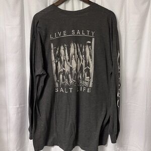 Salt Life Live Salty Tuna Pocket Tee Fishing Tee Long Sleeve Gray XL - READ